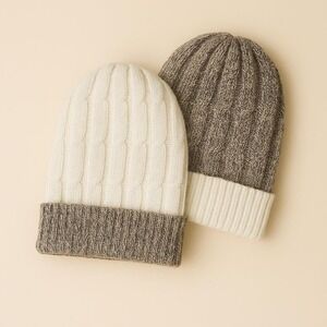 Peruvian Soul Baby Alpaca Beanie Hat Reversible Cream Taupe Ribbed Knit Unisex